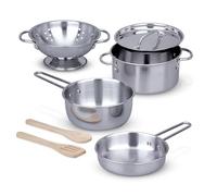 Melissa & Doug Stainless Steel Pots and Pans Pretend Play Kitchen Set for Kids (8 pcs), Silver