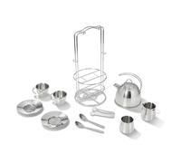 Melissa & Doug Stainless Steel Pretend Play Tea Set and Storage Rack for Kids (11 pcs)