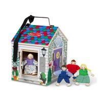 Melissa & Doug Take-Along Wooden Doorbell Dollhouse - Doorbell Sounds Keys 4 Poseable Dolls - Portable Doorbell House For Kids Ages 3+