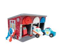 Melissa & Doug Toy Keys and Cars Wooden Rescue Vehicles and Garage (7 pcs) Toddler Pull Back Toys, Toy Garage for Kids Ages 3+