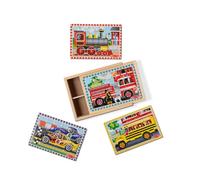 Melissa & Doug Vehicles 4-in-1 Wooden Jigsaw Puzzle Set - 48-Piece Kids Puzzle with Storage Box - Race Car, Steam Train, Bus & Fire Engine - Educational Toy for Boys & Girls Age 3+