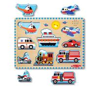 Melissa & Doug Vehicles Sound Puzzle - Wooden Peg Puzzle With Light-Activated Sound Effects (8 pcs) Puzzles for Toddlers, Wooden Puzzles For Kids Ages 2+