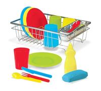 Melissa & Doug Wash & Dry Dish Set | 24 Pcs, Pretend Play Kitchen Toys, Plates, Cups, Utensils, Soap & Sponge, Metal Drying Rack, Preschool Toys for Kids, Ages 3+