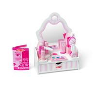 Melissa & Doug Wooden Beauty Salon - Hair Styling & Make-up Role Play Set | Dressing Table with Accessories | Age 3+ - FSC Certified