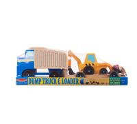 MELISSA & DOUG Wooden Dump Truck & Loader Trailer & Road Barrier Age 3+ NEW