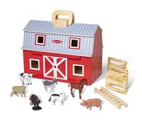 Melissa & Doug Wooden Fold & Go Barn Toy, Wooden stable and horse gift for boy or girl, Montessori toy for 3 year olds, Toy barn, Farm toy, Wooden play set, 3 Year old girl or boy gifts