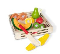 Melissa & Doug Wooden Fruit Toy Cutting Set | Kids Play Food | Kids Role Play Toys |Kids Kitchen Accessories | 3+ | Gift for Boy or Girl, Black, Cutting fruit