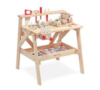 Melissa & Doug Wooden Project Solid Wood Workbench, Pretend Play, Play Sets, 3+, Gift for Boy or Girl, Wood Color