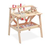 Melissa & Doug Wooden Project Solid Wood Workbench - Sturdy Kids’ Tool Bench with Functioning Vise, Tool Rack & 55-Piece Construction Set - Pretend Play Toy for Kids Age 3 Plus