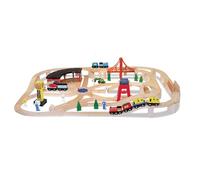 Melissa & Doug Wooden Railway Set - 130-Piece Classic Train Set with Tracks, Bridges & Accessories - Interactive Pretend Play Toy for Kids Age 3 Plus