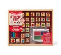 Melissa & Doug Wooden Stamp Set, Favorite Things - 26 Stamps, 4-Color Stamp Pad with Washable Ink for Art Projects for Kids Ages 4+
