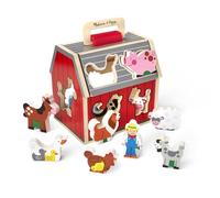 Melissa & Doug Wooden Take-Along Sorting Barn Toy with Flip-Up Roof and Handle 10 Wooden Farm Play Pieces - Farm Toys, Shape Sorting And Stacking Learning Toys For Toddlers And Kids Ages 2+