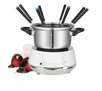 Melissa Electric Deluxe Fondue Set 2L Stainless Steel, 1200W Rapid Heat, Adjustable Temperature, Rotating Sauces, 8 Forks - White