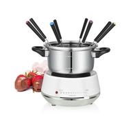 Melissa Electric Fondue Set with 2L Stainless Steel Pot, 1200W Rapid Heat with Adjustable Temperature, Rotating Sauce Ring, 8 Forks - White