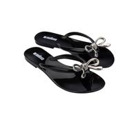 Melissa Harmonic Eclipse Womens Fashion Sandals - Dressy Flip Flops with Metallic Bow - Lightweight PVC, Flexible Design - Summer Sandals for Women, Flat & Flexible, Iris - Black/Silver, 9