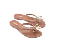 Melissa Harmonic Eclipse Womens Fashion Sandals - Dressy Flip Flops with Metallic Bow - Lightweight PVC, Flexible Design - Summer Sandals for Women, Flat & Flexible, Iris - Brown, 9