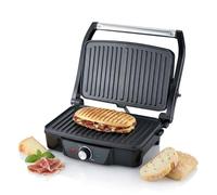 Melissa Panini Press and Table Grill, 1600W Electric Sandwich Toaster with 180 Degree Opening, Floating Hinge, Non-Stick Plates - Stainless Steel/Black