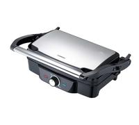 Melissa Panini Press and Table Grill, 1600W Electric Sandwich Toaster with 180 Degree Opening, Floating Hinge, Non-Stick Plates - Stainless Steel/Black