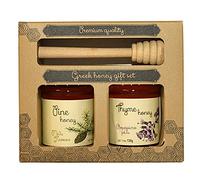 Melissokomiki Dodecanese Premium Greek Raw Honey Gift Set Thyme & Pine Honey Tasting Duo (2 x 130g) with Wooden Dipper Artisan Unprocessed Honey from Rhodes Gourmet Food Gift Box
