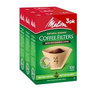 Melitta #4 Cone Coffee Filters, Unbleached Natural Brown, 100 Count (Pack of 3), 300 Total Filters - Packaging May Vary