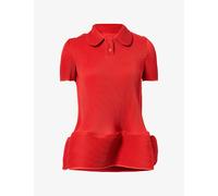 Melitta Baumeister Womens Melitta Baumeister Bubble-Hem Ripple-Pleat Polo Top Bold Red M