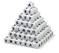 Melius 110 Stück Silikon-Buchstabenperlen 12 mm A-Z (extra für Vokalbuchstaben) gleichmäßige und präzise quadratische Buchstaben-Perlen für Armband, Stethers, Halsketten, Lanyards (weiß)