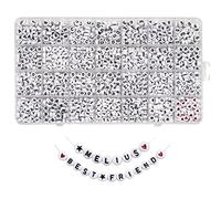 Melius Acrylic Letter Beads, 1450 Pcs 4x7mm Round Alphabet Beads in 28 Grid Box for Jewelry Making, DIY Bracelets, Necklaces, Key Chains, Bracelets (4x7mm, White)