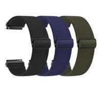 Meliya 18mm 20mm 22mm Watch Bands Quick Release Replacement Wristband, 3 Pack Solo Loop Adjustable Elastic Nylon Straps for Men Women, Black+Blue+Green, 22 mm