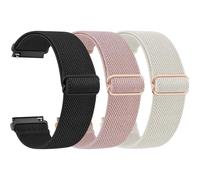 Meliya 18mm 20mm 22mm Watch Bands Quick Release Replacement Wristband, 3 Pack Solo Loop Adjustable Elastic Nylon Straps for Men Women, Black+Pink+Starlight, 22 mm