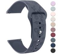 Meliya 20mm 22mm Flower Engraved Watch Bands Quick Release Replacement Wristband, Soft Silicone Bands Waterproof Sport Replacement Straps for Women Men (Blue Gray, 22mm)