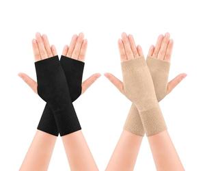Meliya 2Pack Wool Fingerless Gloves for Women and Men, Soft and Elastic Wrist Warmers Thumb Hole Warm Half Fingerless Gloves for the Elderly, People with Arthritis/Anemia