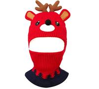 Meliya Kids Winter Balaclava Hat Cartoon Reindeer Hood Scarf Cap Thermal Fleece Lined Windproof Ski Face Warmer Red