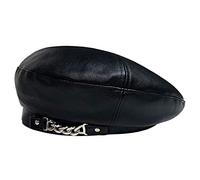 Meliya Ladies Leather Beret Vintage French Artist Hat Solid Color Chains Beanie Cap Painter's Hat Black