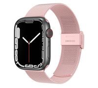 Meliya Milanese Loop Compatible with Apple Watch Bands for Women 38mm 40mm 41mm 42mm 44mm 45mm 46mm 49mm, Stainless Steel Magnetic Mesh Strap for iWatch Series 10 9 8 7 6 5 4 3 2 1 SE (Rose Pink, 44