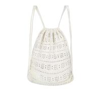 Meliyya Bohemian Drawstring Summer Rucksack, Cotton Blend Gym Sack Beach Fabric Bag, Beige White