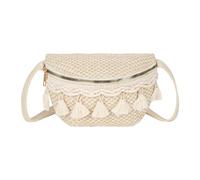 Meliyya Straw Woven Waist Bag Boho Fringe Summer Festival Hip Bag Adjustable Strap for Men Women, Beige