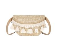 Meliyya Straw Woven Waist Bag Boho Fringe Summer Festival Hip Bag Adjustable Strap for Men Women, Khaki
