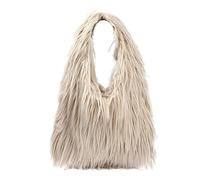 Meliyya Women's Cuddly Handbag Winter Tote Bag Warm Fluffy Shoulder Bag Large Women's Bag Plush Shopper Made of Faux Fur for University Work Girls School, A-khaki, One Size