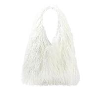 Meliyya Women's Cuddly Handbag Winter Tote Bag Warm Fluffy Shoulder Bag Large Women's Bag Plush Shopper Made of Faux Fur for University Work Girls School, A-White, One Size