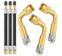 Mellbree Pack of 3 90° Tyre Valve Angle Adapter + 3 Flexible Valve Extensions, Universal Schrader Valve Extension for Car, Motorcycle, Bicycle, Caravan, Trailer, Especially for Problems with Inflation