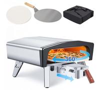 MELLCOM Gas Pizza Oven 20" - Pull Out Handle & 360° Automatic Rotating Pizza Stone, Including Pizza Peel, Carry Bag, Portable Stainless Steel Pizza Propane Oven for Outdoor Grill, Backyard and Camping