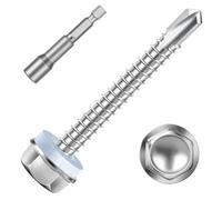 Mellewell #10 x 1-1/2" Hex Washer Head Self Drilling Screws, 100 PCS | Hex Socket Included, Waterproof Washer, 410 Stainless Steel, Chemical Resistance, High Hardness, Sheet Metal Screws