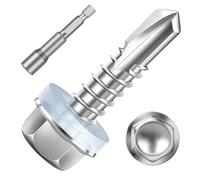 Mellewell #12 x 1 Hex Washer Head Self Drilling Screws, 50 PCS | Hex Socket Included, Waterproof Washer, 410 Stainless Steel, Chemical Resistance, High Hardness, Sheet Metal Screws