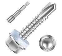 Mellewell #14 x 1-1/4" Hex Washer Head Self Drilling Screws, 100 PCS | Hex Socket Included, Waterproof Washer, 410 Stainless Steel, Chemical Resistance, High Hardness, Sheet Metal Screws