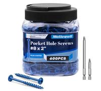 Mellewell #8 x 2 Blue Coated Pocket Hole Screws, Square Drive Self Tapping Wood Screws, Coarse Thread Anti-Rust Coated Wood Screw, 65MM 150MM Drive Bits Included, Carbon Steel, 600 PCS