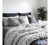 Mellie Luxury Large Chunky Knit Throw Blanket, Ultra-Soft Chenille Yarn Cable Knit Blanket Throw, Machine Washable Giant Blanket Throw for Sofa - 127x152 cm 50"x60" (Light Grey)