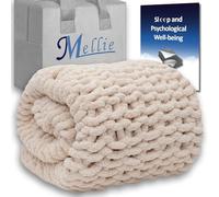 Mellie Luxury Large Chunky Knit Throw Blanket, Ultra-Soft Chenille Yarn Cable Knit Blanket Throw, Machine Washable Giant Blanket Throw for Sofa - 127x152 cm (Cream)