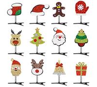 MELLIEX 12 Pcs Christmas Hair Clips Glitter Alligator Hair Clips with Spring Santa Reindeer Hair Pins Accessories for Xmas Party Girls