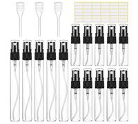 MELLIEX 15 Pieces Mini Glass Perfume Atomiser Empty Refillable Travel Portable Spray Bottle with Pipettes and Squeeze Head, 3ml/5ml/10ml, Black