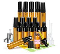 MELLIEX 16 Pieces Mini Amber Spray Bottle Set,Protable Glass Dropper Bottle with Pipette Funnel Label Refillable for Essential Oil Laboratory Aromatherapy Blends,5/10ml